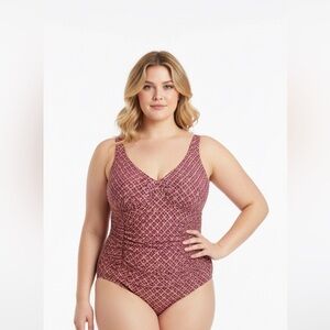 Old Navy Swimsuit Womens Size 3X Plus Pink‎ Abstract Ruched One Piece Beachy